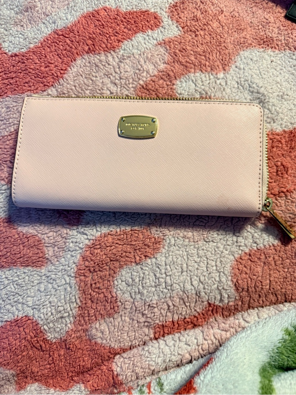 Michael Kors Light Pink Saffiano Zip-Around Wallet with Gold Plate